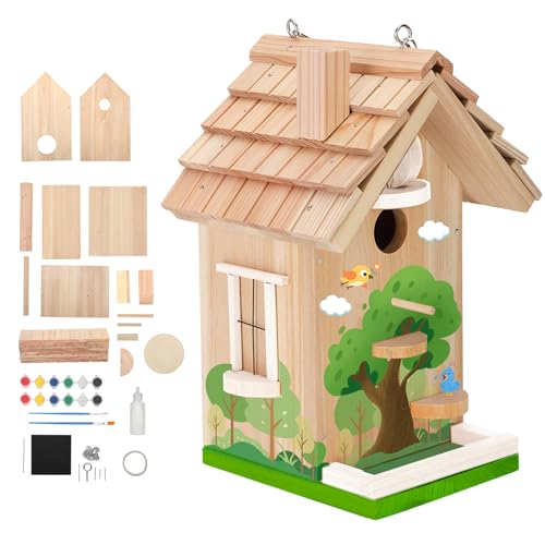 Pontuss DIY Bird House Kit – Build Your Own Bird House, Natural Cedar Wood Craft Kit for Adults & Kids Ages 8-12, Pre-Drilled Easy Assembly, Eco-Friendly Birdhouse Kit (11.6x6.5x5.5in) - Image 1