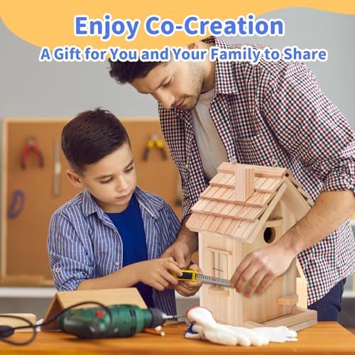 Pontuss DIY Bird House Kit – Build Your Own Bird House, Natural Cedar Wood Craft Kit for Adults & Kids Ages 8-12, Pre-Drilled Easy Assembly, Eco-Friendly Birdhouse Kit (11.6x6.5x5.5in) - Image 2
