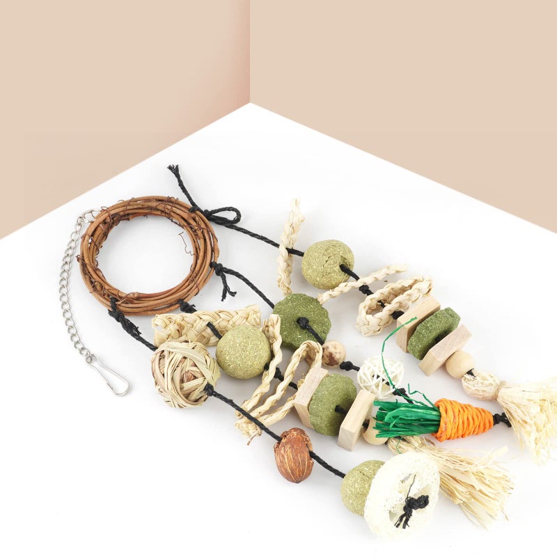 Bissap Bunny Chew Toy, Rabbits Cage Hanging Chew Toys and Treats Grapevine Wreaths Rattan Ring with Snacks for Guinea Pigs Chinchillas Hamsters Rats and Other Small Pets Teeth Grinding - Image 5