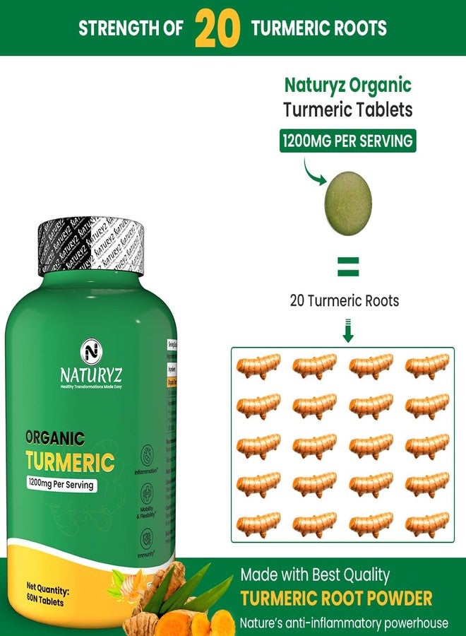 NATURYZ Organic Turmeric Highest Strength 1200mg tablets | Supports Joint, Skin Health, Immune Function | Anti inflammatory Supplement for Adults | Non-GMO, Vegan, Gluten-Free | USDA Organic Certified | Pesticides & Chemical Free - 60 Veg Tablets - Image 5