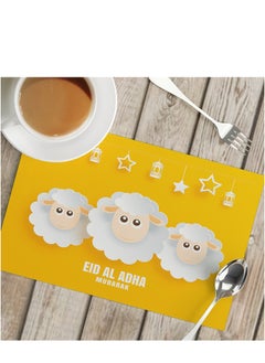 Y&D Eid Mubarak Placemats Ramadan Cotton Burlap Double Sided Table Mat Eid Decorations Lantern Place Mats for Ramadan Eid Mubarak Kitchen Dining Room Table Decoration(42*32cm）  - Image 1
