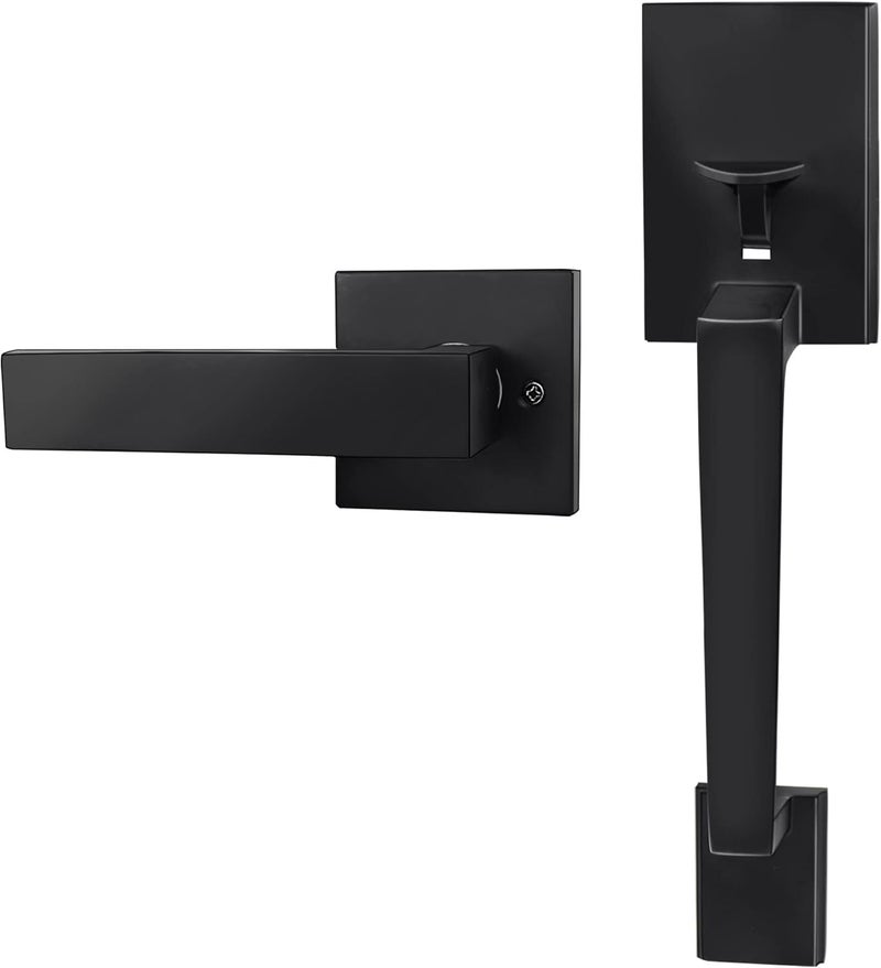 Azdele Matte Black Front Door Handle Set with Reversible Lever - Exterior Door Handle Set for Right or Left Handed Doors, Front Door Handle Matte Black - Image 1