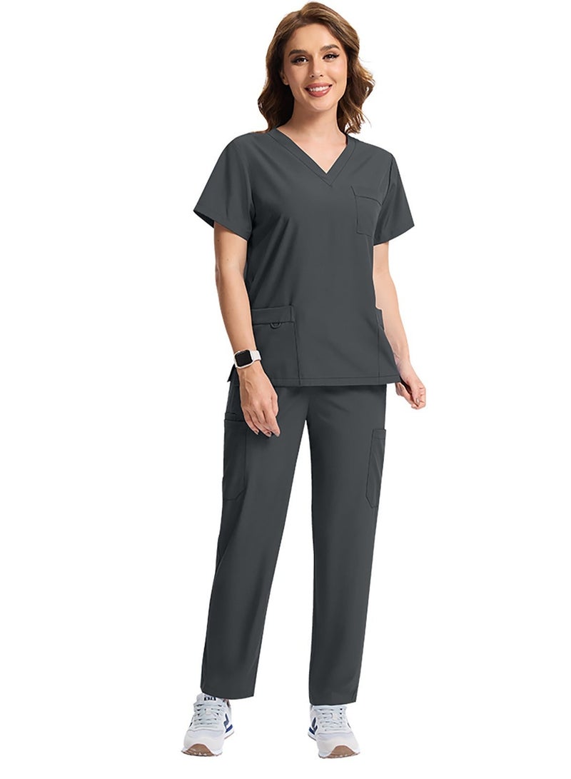 Magic Park Unisex Medical Uniform Scrubs for Women And Men  V-Neck Top and Trousers Scrubs Set Medical Scrubs Short Sleeve Top and Pants, Hospital Nurse Scrubs Set, Dentist Clinic Uniform Unisex, Pharmacy Technician Workwear - Image 2