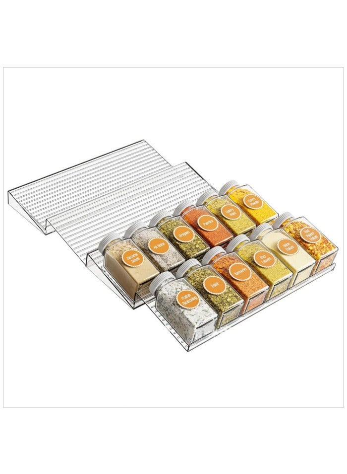 Spice Drawer Organizer, 2 Tier- 2 Pack Clear Acrylic Drawer Seasoning Organizer,  Kitchen Spice Rack Organizers and Storage for Drawer (Jars not included) - Image 1