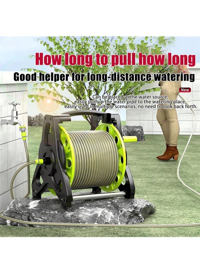 Denzoz 30M Garden Hose Reel Set Garden Hose Reel Kit Water Hose Holder with 8 Types Water Gun and 2M Hoses Spray Heads for Household Garden Watering Car Wash  - Image 3
