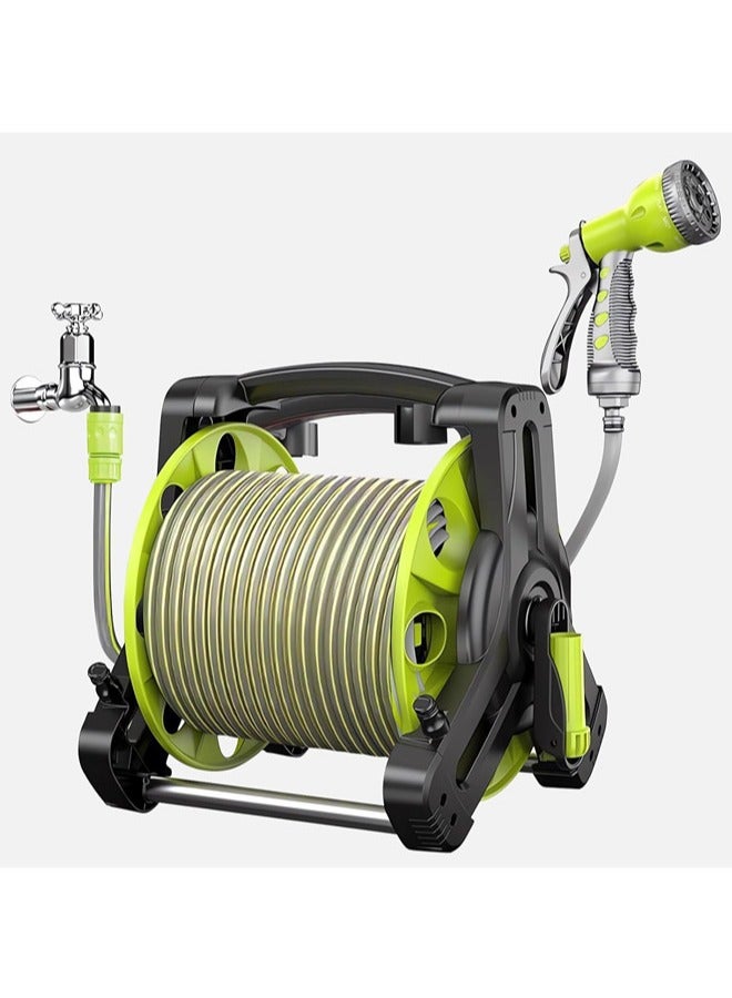 Denzoz 30M Garden Hose Reel Set Garden Hose Reel Kit Water Hose Holder with 8 Types Water Gun and 2M Hoses Spray Heads for Household Garden Watering Car Wash  - Image 1