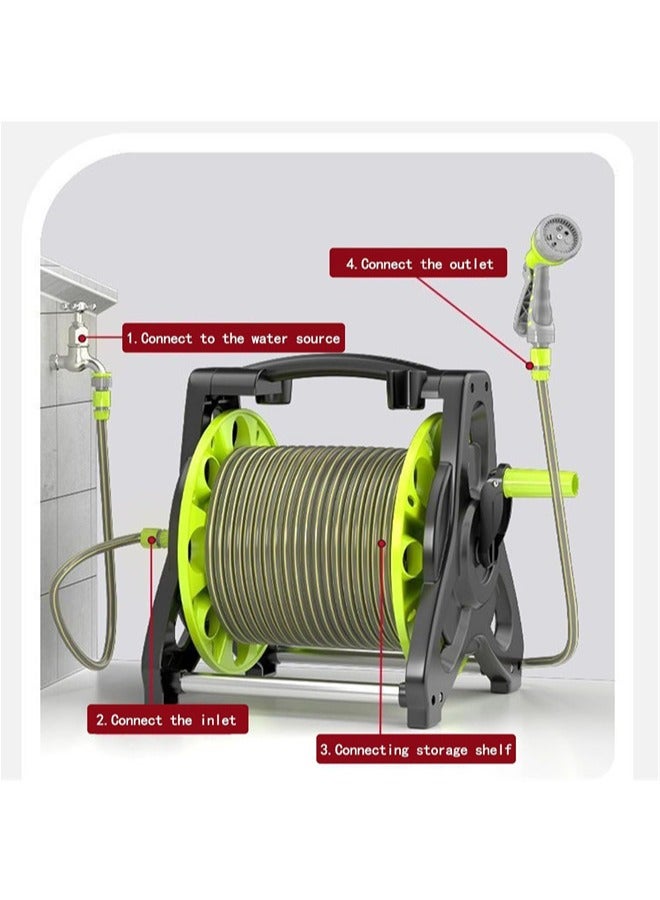 Denzoz 30M Garden Hose Reel Set Garden Hose Reel Kit Water Hose Holder with 8 Types Water Gun and 2M Hoses Spray Heads for Household Garden Watering Car Wash  - Image 5