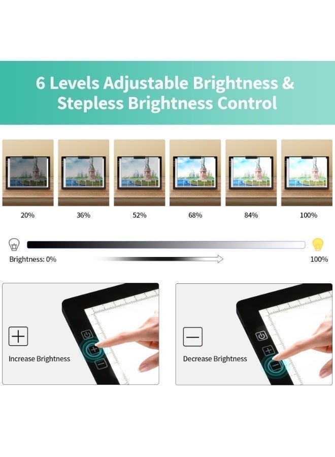 لوحة إضاءة LED مقاس A4 قابلة للشحن، صندوق إضاءة للرسم بخطوط قابلة للتعتيم التدريجي مع مشبك علوي، لوحة إضاءة محمولة تعمل بالبطارية لتلوين الماس، تقشير الفينيل، الخط العربي، الرسم ونقل الوشوم - Image 3