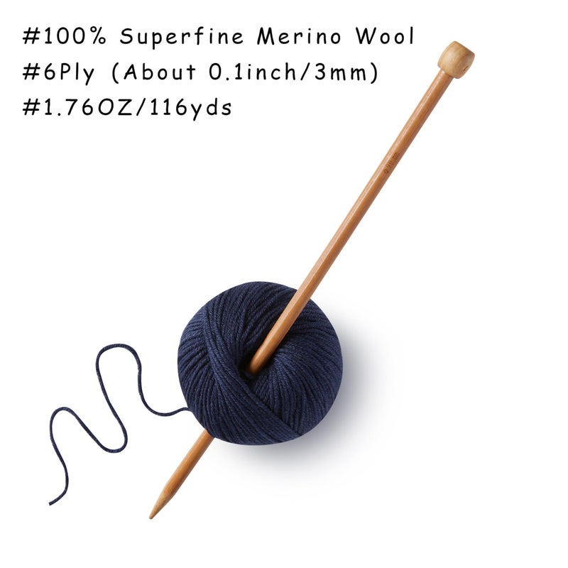 Gisimo 100% Merino Wool Yarn, 6-Ply Luxurious and Soft Yarn for Hand Knitting & Crocheting, 1.76 OZ/50g, 127 yds/116 Meters (Navy Blue, 3 Balls) - Image 3
