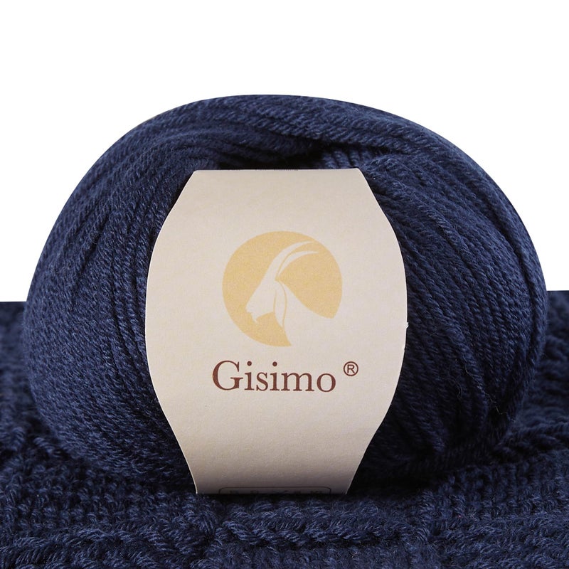 Gisimo 100% Merino Wool Yarn, 6-Ply Luxurious and Soft Yarn for Hand Knitting & Crocheting, 1.76 OZ/50g, 127 yds/116 Meters (Navy Blue, 3 Balls) - Image 1