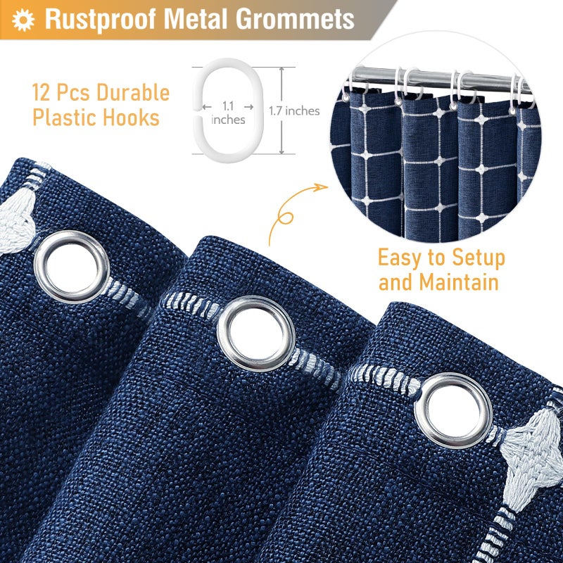 BTTN Boho Farmhouse Shower Curtain - Linen Rustic Heavy Duty Fabric Shower Curtain Set with Tassel, Water Repellent, Bohemian Vintage Country Thick Cloth Shower Curtains for Bathroom, Navy Blue, 72x72 - Image 5