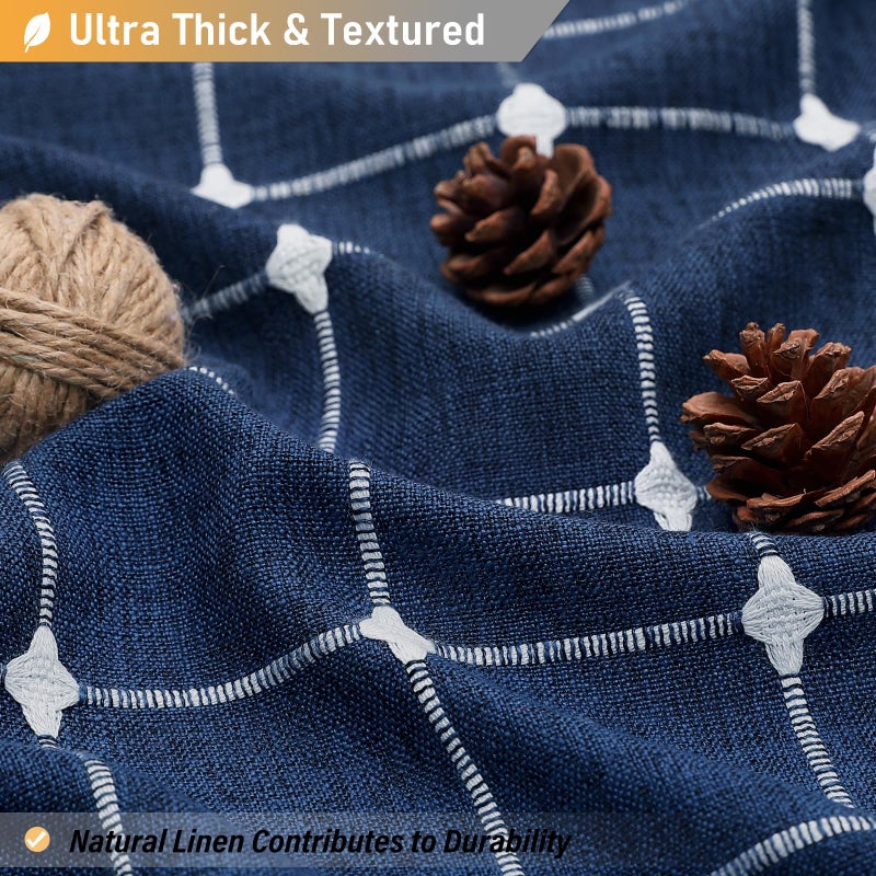 BTTN Boho Farmhouse Shower Curtain - Linen Rustic Heavy Duty Fabric Shower Curtain Set with Tassel, Water Repellent, Bohemian Vintage Country Thick Cloth Shower Curtains for Bathroom, Navy Blue, 72x72 - Image 3