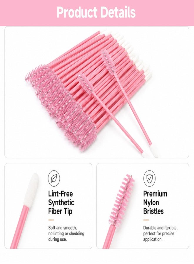 G2PLUS 100pcs Eyelash Brush Lip Brush, Pink Dual Ended Mascara Wands, Disposable Makeup Brushes for Eyelash Extension, Eyebrow, Lip Gloss, Salon and Travel Use - Image 5