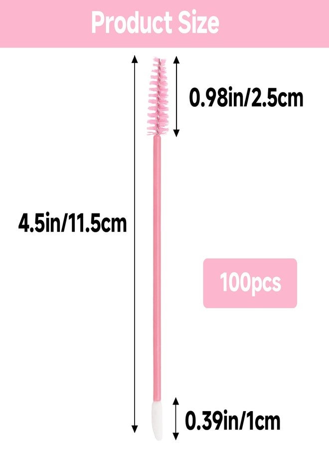 G2PLUS 100pcs Eyelash Brush Lip Brush, Pink Dual Ended Mascara Wands, Disposable Makeup Brushes for Eyelash Extension, Eyebrow, Lip Gloss, Salon and Travel Use - Image 3