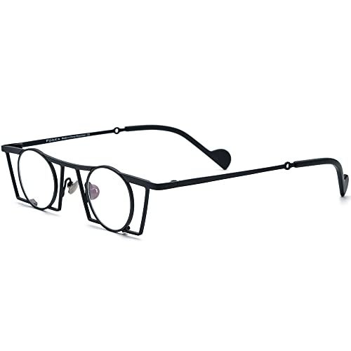 FONEX Pure Titanium Glasses Frame Men Square Frame Round Lens Eyeglasses Women Eyewear F85750 (F85750 Black) - Image 3