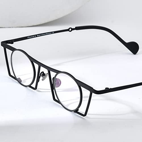 FONEX Pure Titanium Glasses Frame Men Square Frame Round Lens Eyeglasses Women Eyewear F85750 (F85750 Black) - Image 2