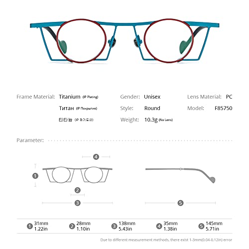 FONEX Pure Titanium Glasses Frame Men Square Frame Round Lens Eyeglasses Women Eyewear F85750 (F85750 Black) - Image 5