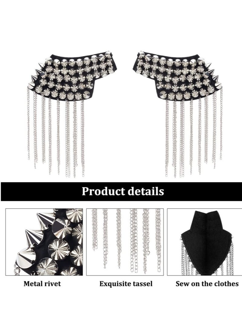 1 Pair Rivet Tassel Chain Shoulder Epaulets - Fringe Blazer Accessories for Men & Women, Stylish Uniform Shoulder Pieces with Decorative Chains - Image 2