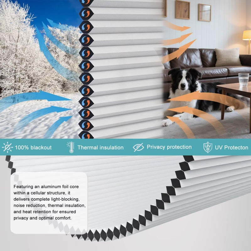 MYshade Top Down Bottom Upï¼ˆTDBUï¼‰ Cellular Shades, 1.5 inch Cordless Blackout Honeycomb Pleated Blinds for Windows Home Bedroom Office, Light Control, Thermal Insulated, 19" W x 36" H, White - Image 4