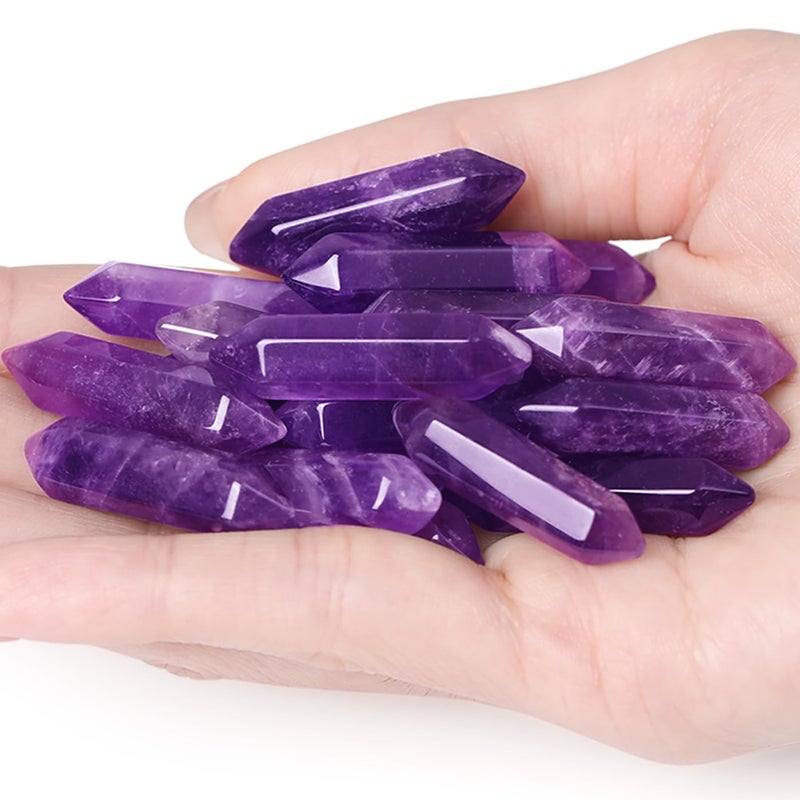 QINJIEJIE 10 PCS Amethyst Crystals Set Wands Polished Healing Crystal Stones Bulk Natural Hexagonal Pointed Reiki Energy Balancing Meditation Therapy Wand Gift 