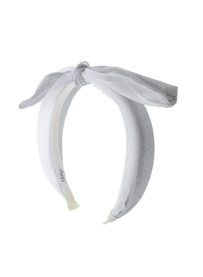 Motique Accessories Fancy Chiffon Sparkle Wire Bow Headband For Women Silver - Image 1