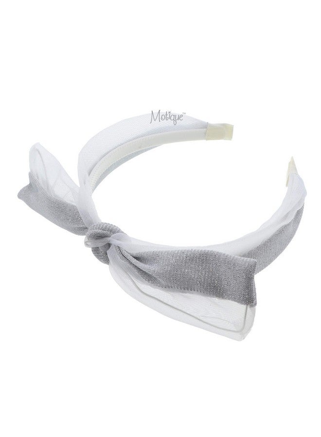 Motique Accessories Fancy Chiffon Sparkle Wire Bow Headband For Women Silver - Image 2