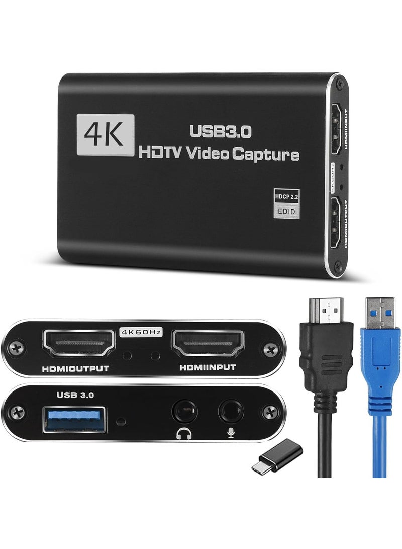 4K HDMI Capture Card for Streaming, Full HD 1080P 60FPS USB3.0 Cam Link Game Audio Video Capture Card Works with Nintendo Switch/Xbox/PS4/PS5/OBS/Camera/PC(Black) - Image 1