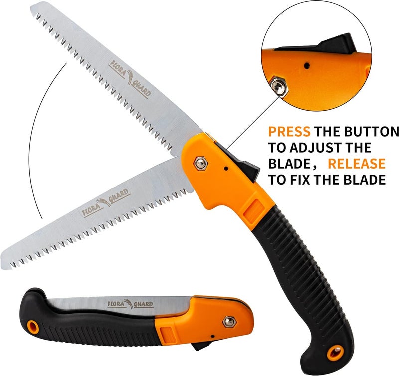 FLORA GUARD 7.7-Inch Folding Hand Saw, Pruning Saw with Trible-Cut Razor Teeth for Wood Cutting, Tree Trimming, Professional Camping Gardening Tools (Orange) - Image 5