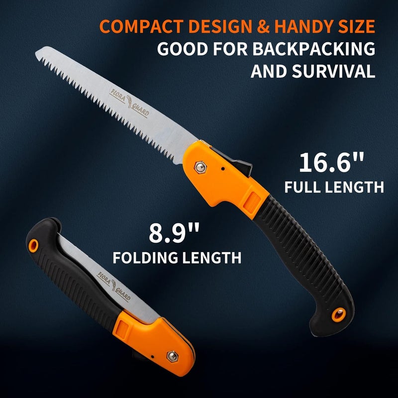 FLORA GUARD 7.7-Inch Folding Hand Saw, Pruning Saw with Trible-Cut Razor Teeth for Wood Cutting, Tree Trimming, Professional Camping Gardening Tools (Orange) - Image 3
