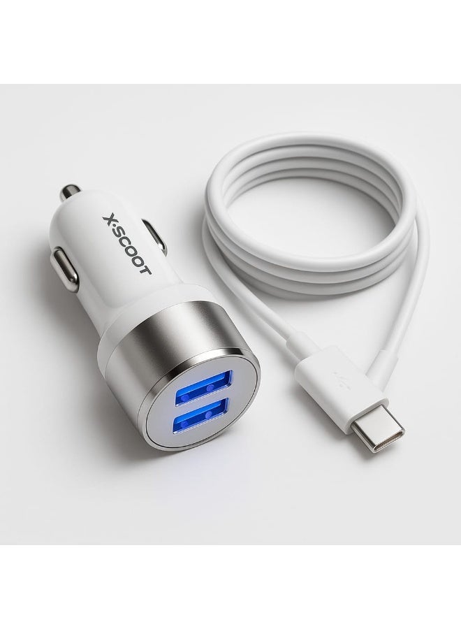 X-SCOOT Fast Car Charger XC-310 Dual USB 3.1A with LED Light + Type-C Cable – Dual Fast Charging Car Adapter - Image 1