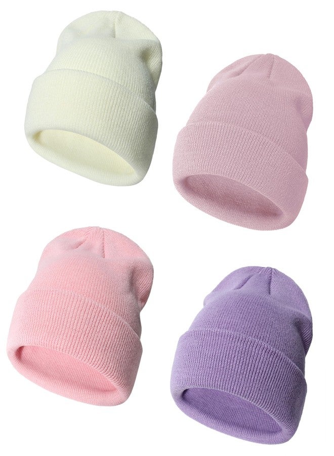 ENBAOHUI Baby Beanie Hat Newborn Winter Warm Knit Hat Kids Soft Beanie Cap Boys Girls Winter Warm Knit Hat White/Pink/Purple/Dustypink S - Image 1