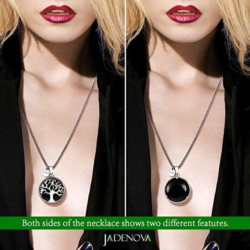 JADENOVA Family Tree Necklace Tree of Life Natural Black Agate Gemstone Crystal Pendant Necklace 24 Inches Stainless Steel Chain - Image 5
