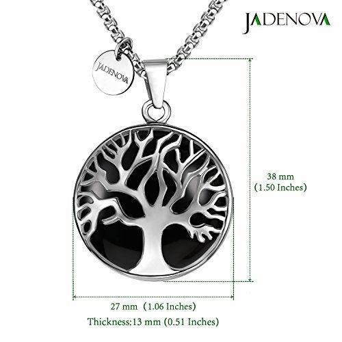 JADENOVA Family Tree Necklace Tree of Life Natural Black Agate Gemstone Crystal Pendant Necklace 24 Inches Stainless Steel Chain - Image 4