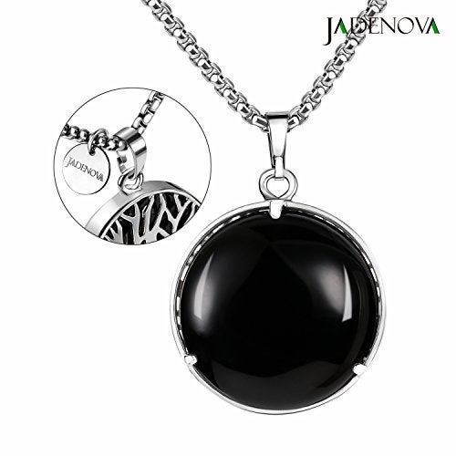 JADENOVA Family Tree Necklace Tree of Life Natural Black Agate Gemstone Crystal Pendant Necklace 24 Inches Stainless Steel Chain - Image 3