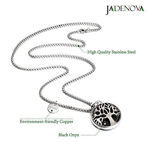 JADENOVA Family Tree Necklace Tree of Life Natural Black Agate Gemstone Crystal Pendant Necklace 24 Inches Stainless Steel Chain - Image 2