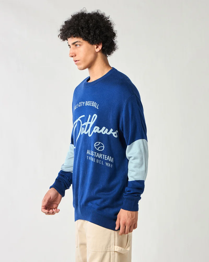 بيواكوف كنزة رجالية فضفاضة للغاية بطباعة زرقاء