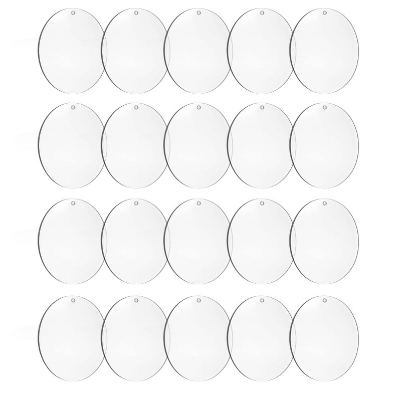 4 Inch Round Acrylic Blanks Ornament 20 Pcs Clear Acrylic Disc Circle with Holes Clear Christmas Ornaments Blanks for DIY Decor Crafting Making and Painting