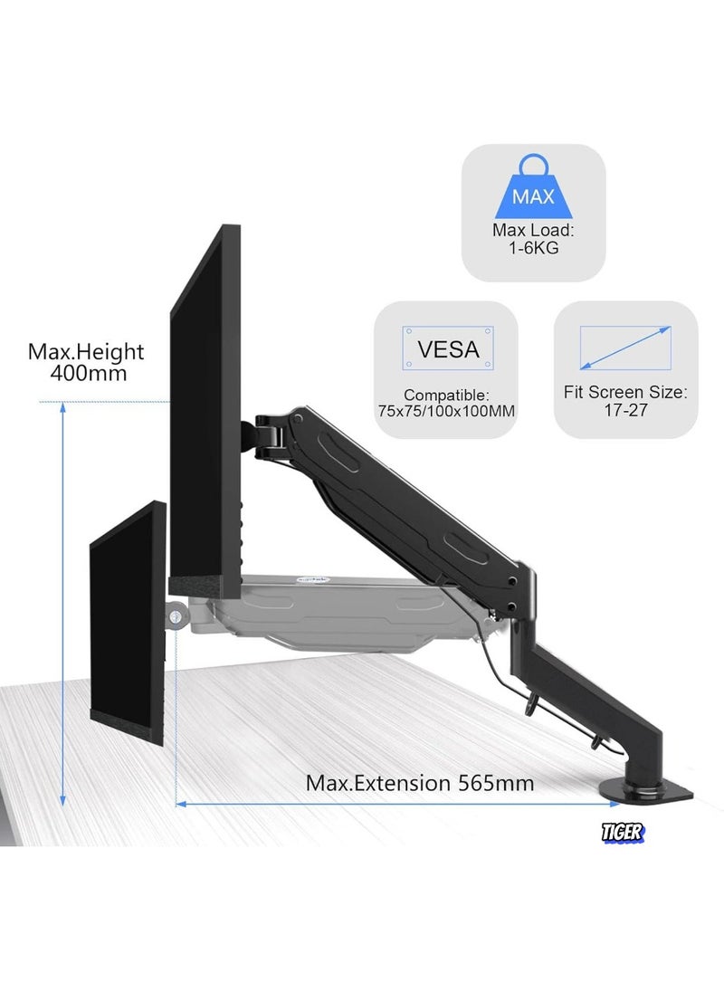 TIGER 17-27 Inch LCD Monitor Stand with Gas Spring, 360° Rotatable, Height Adjustable Swivel, VESA 75x75/100x100mm - MD81 Monitor Arm for Ergonomic Workspace Setup  - Image 2