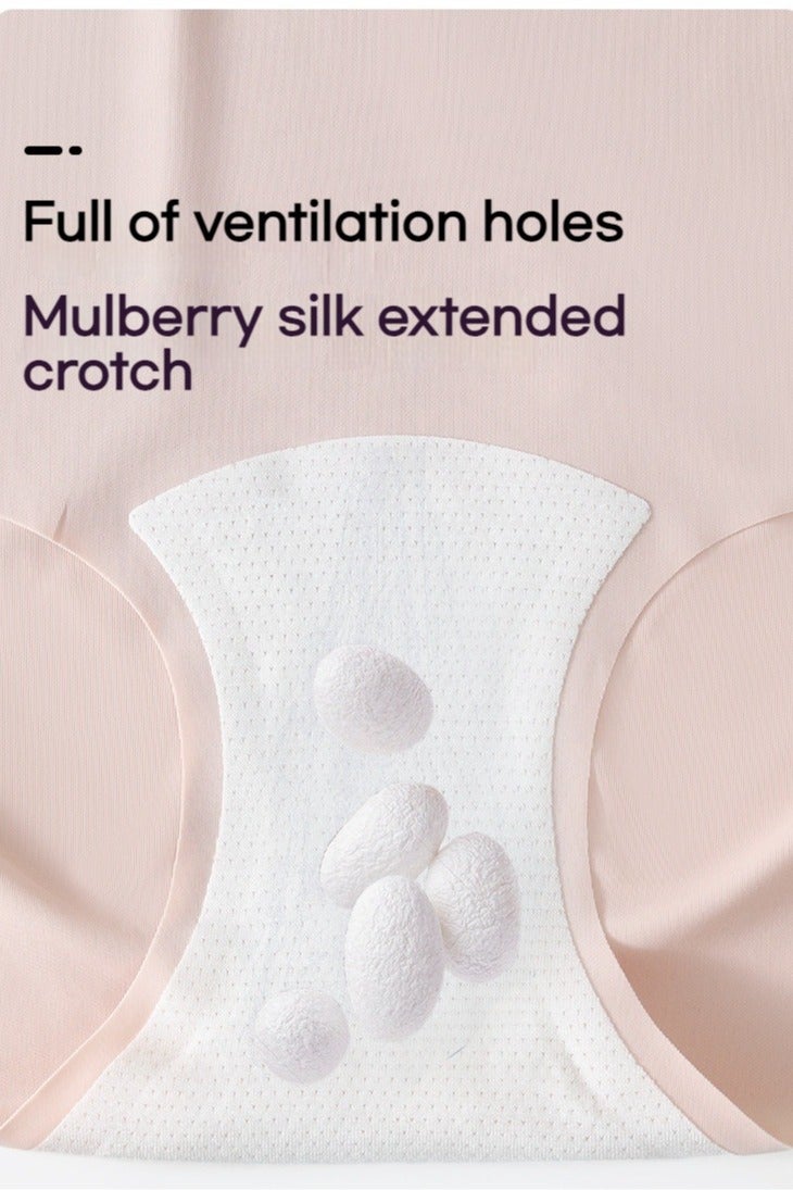 AuliceVerse 4 Pack Women's Ice Silk Seamless Underwear panties for ladies 10A Antibacterial Milk Leather Lengthened Crotch Mid - Waist Bikini for Yoga Sports - Image 2