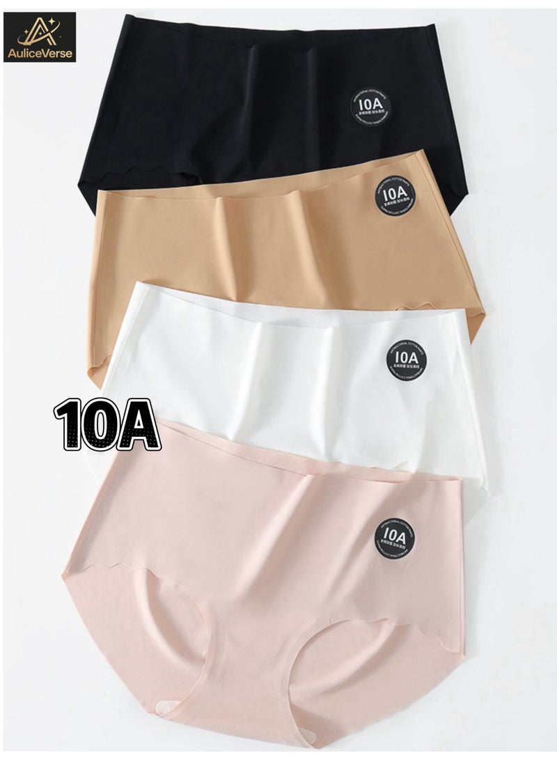 AuliceVerse 4 Pack Women's Ice Silk Seamless Underwear panties for ladies 10A Antibacterial Milk Leather Lengthened Crotch Mid - Waist Bikini for Yoga Sports - Image 1