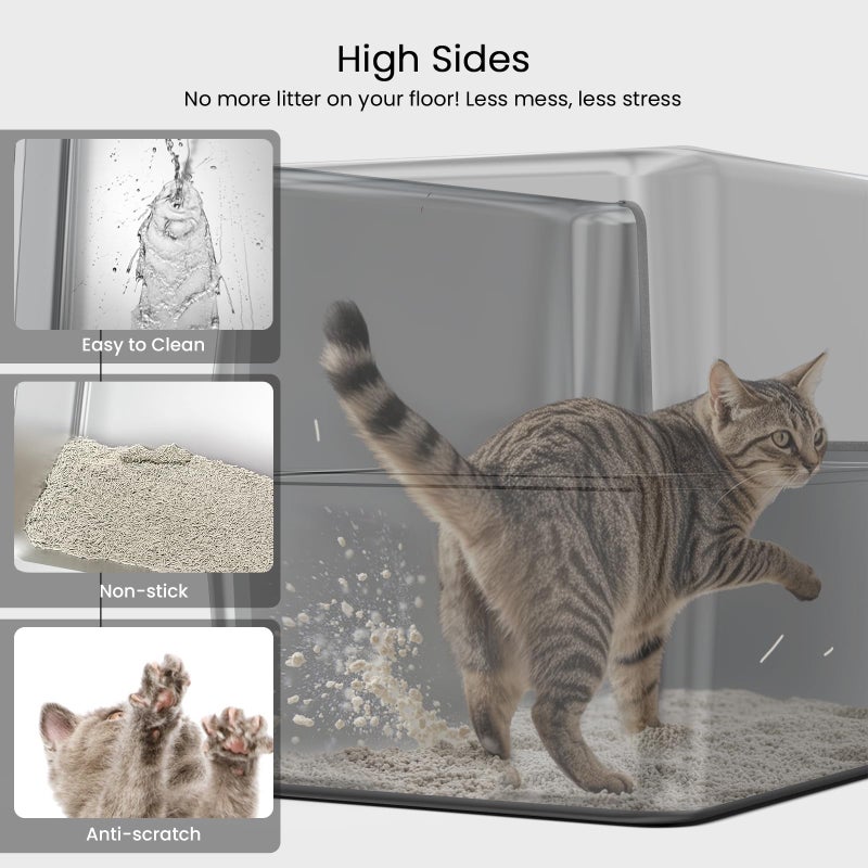 PWTAA Enclosed Stainless Steel Cat Litter Box with Lid, XL Leak-Proof Metal Litter Box for Big Cats, Extra Large Cat Toilet with High Side, Press-Fit Design, Non-Stick, Odor-Free, with Litter Mat & Scoop - Image 4