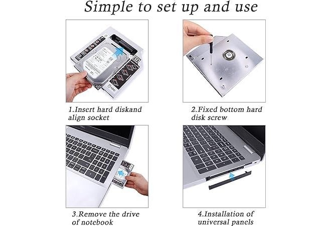 HB PLUS Universal 12.7mm SATA to SATA 2nd SSD HDD Hard Drive Caddy Case Adapter Tray Enclosure for Laptop CD/DVD-ROM Optical Bay - Image 5