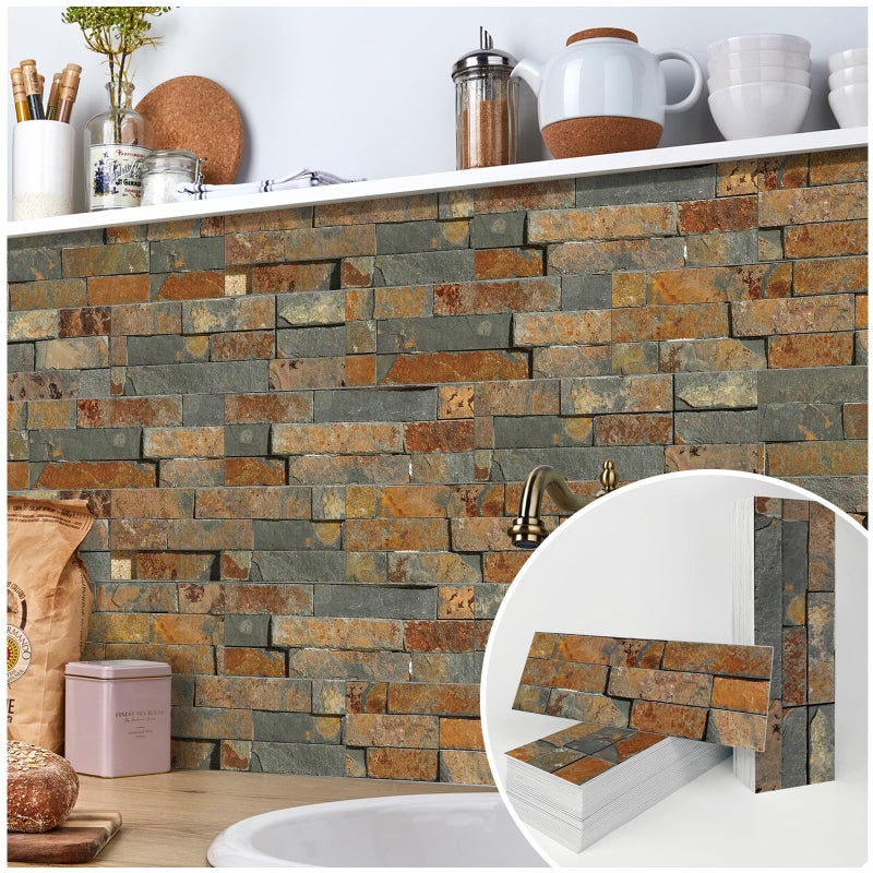 TUOKING 27-Pieces Peel and Stick Backsplash Tiles for Kitchen 4"x 12" PVC Self-Adhesive Subway Matte Stone Wall Tiles Stick on Backspalsh for Bathroom(LPM-18-27PCS) - Image 1