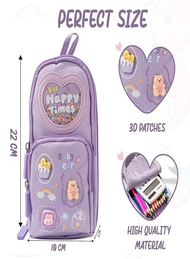 HUBTURE Premium Pencil Case 6 Layer with 3 Compartment Cute Aesthetic Pencil Case for Girls Large Capacity Pencil Pouch Multifunctional Pouch for School Kids Cute Stationary Gift - Purple - Image 2