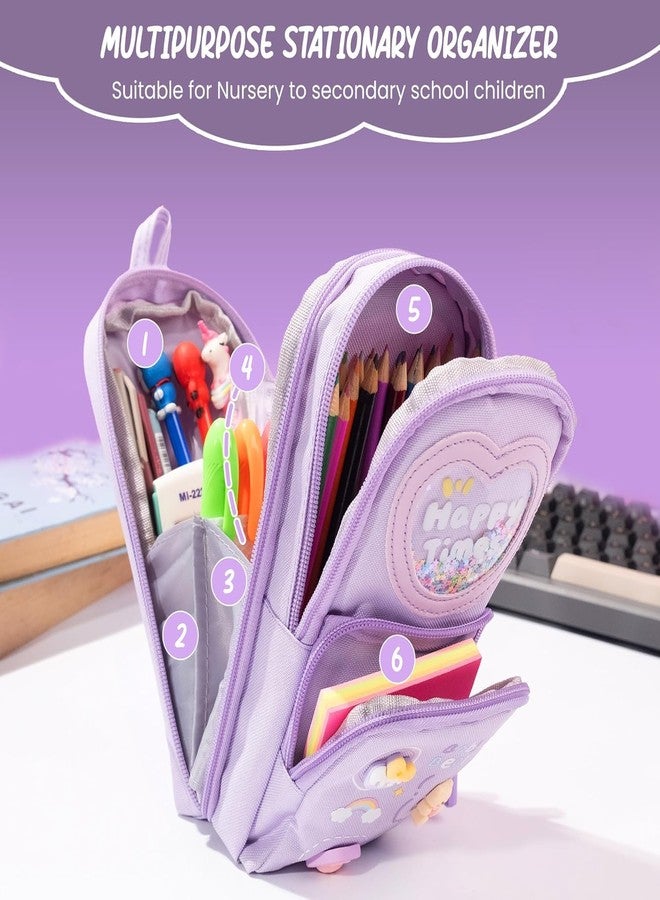 HUBTURE Premium Pencil Case 6 Layer with 3 Compartment Cute Aesthetic Pencil Case for Girls Large Capacity Pencil Pouch Multifunctional Pouch for School Kids Cute Stationary Gift - Purple - Image 3