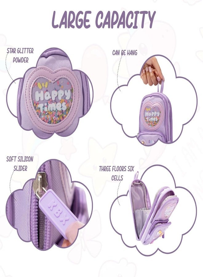 HUBTURE Premium Pencil Case 6 Layer with 3 Compartment Cute Aesthetic Pencil Case for Girls Large Capacity Pencil Pouch Multifunctional Pouch for School Kids Cute Stationary Gift - Purple - Image 4