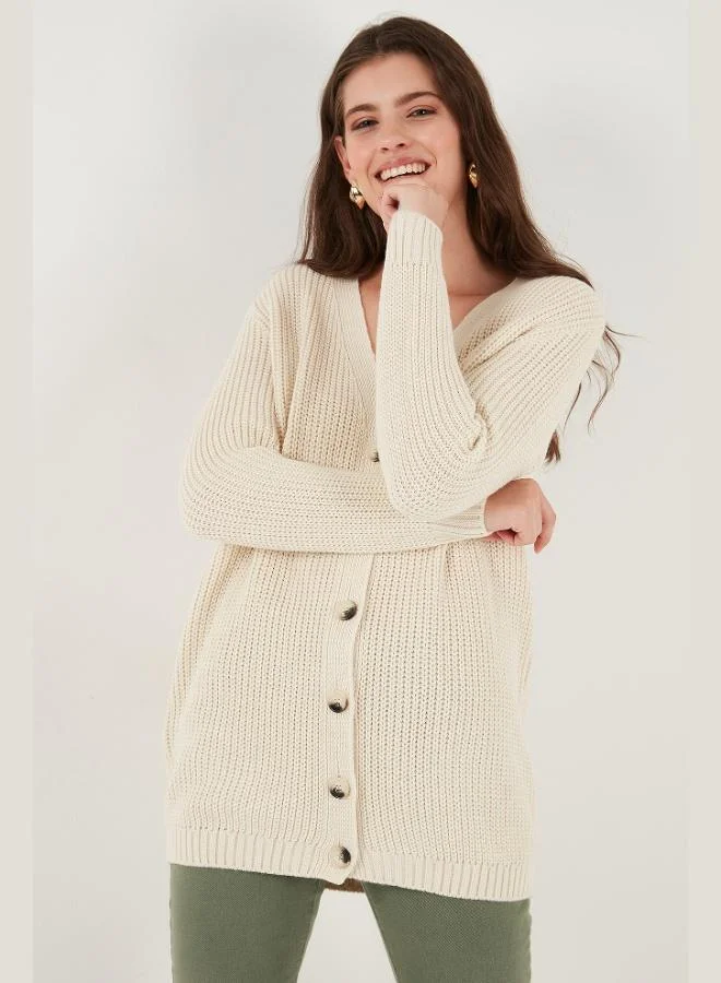 Lela Lela Regular Fit V-Neck Buttoned Knit Long Cardigan Women's CARDIGAN 4615044