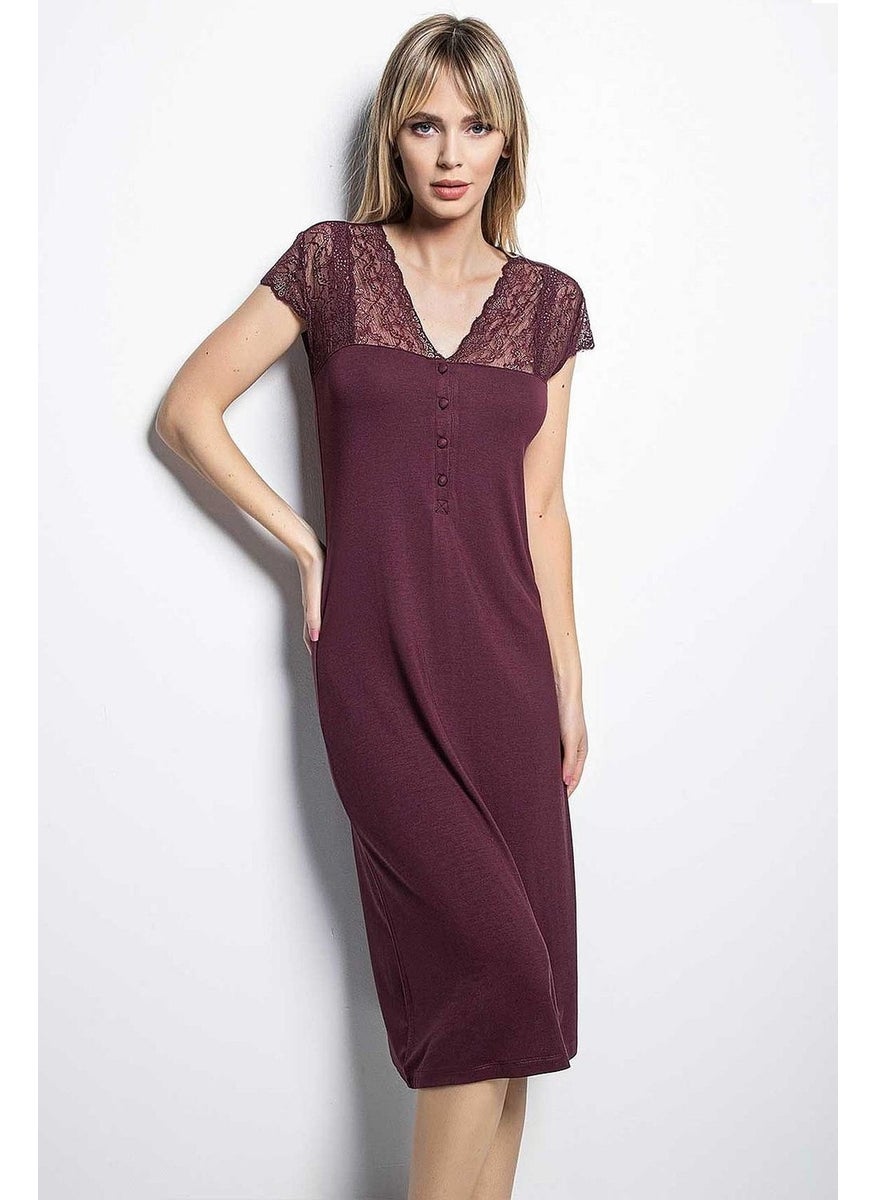 Monamise 18458 Plus Size Women's Nightgown-Burgundy  - Image 1