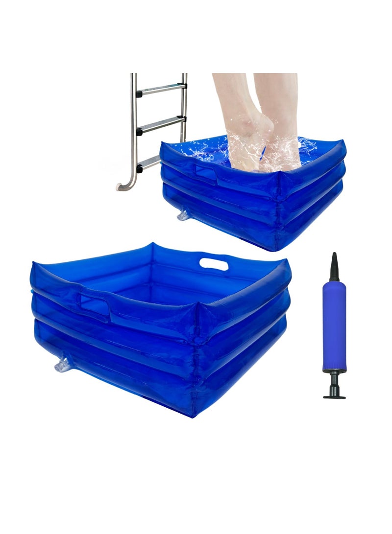 Inflatable Pool Foot Bath Basin, Portable Pool Foot Wash Tub Foldable Foot Soaking Basin with Inflator, for Pool Entry Ladder Above Ground Swimming Pools Clean Feet Hot Tub Spas Accessories (1 Pack) - Image 1