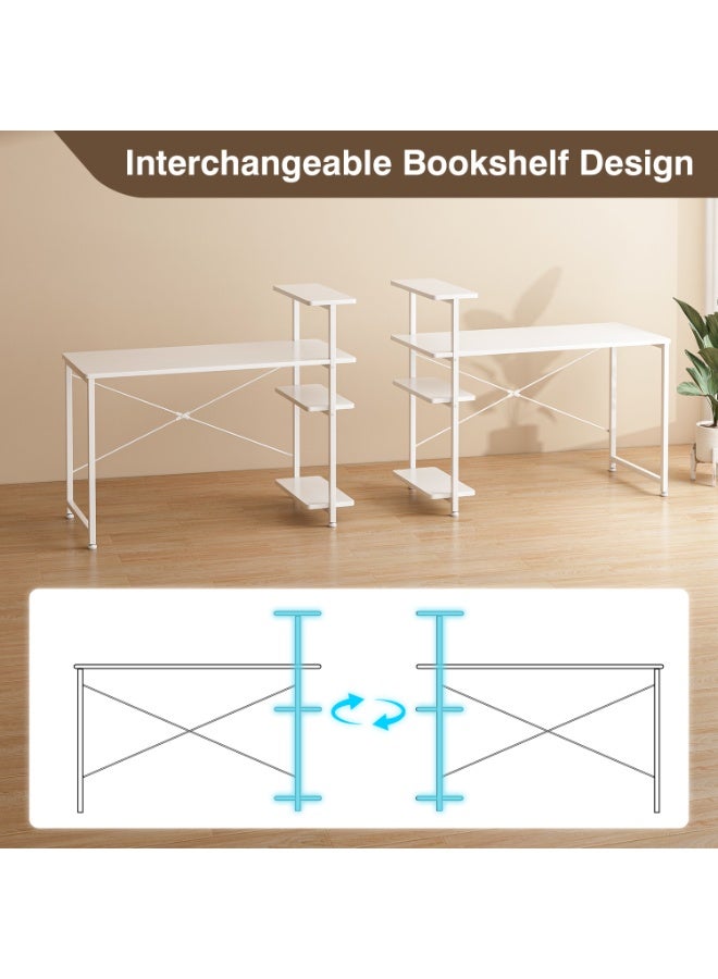 SHEIDLIN 4-Tier Reversible Storage Shelves Computer Desk Stable X Frame White Multipurpose Office Study Table For Small Spaces - Image 5